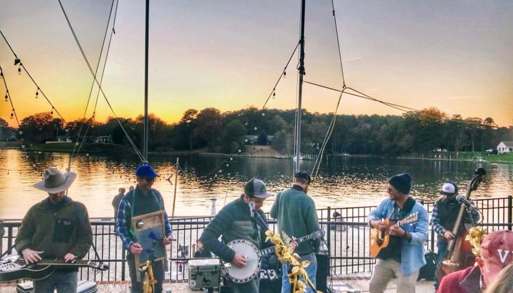 band playing on dock